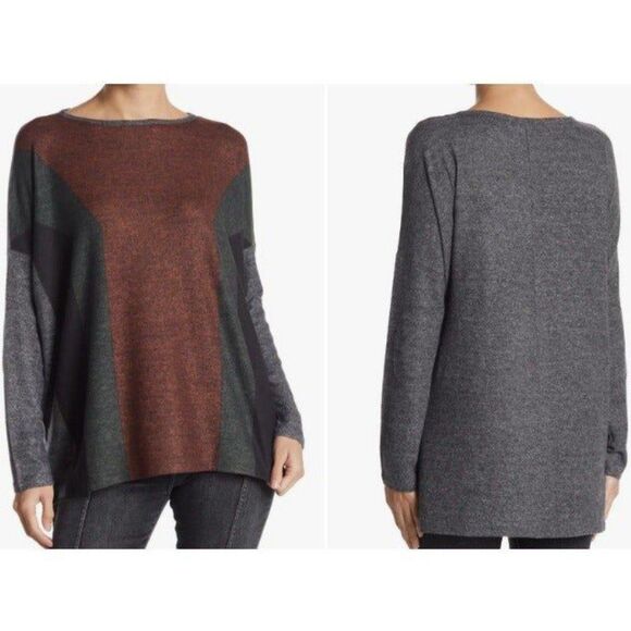 Go Couture Size XL Colorblock Top Long Sleeve Gray Green Red Black - Picture 3 of 12